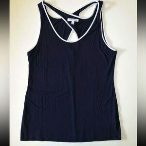 Banana Republic knit open keyhole back tank top shirt sleeveless navy L- XL*